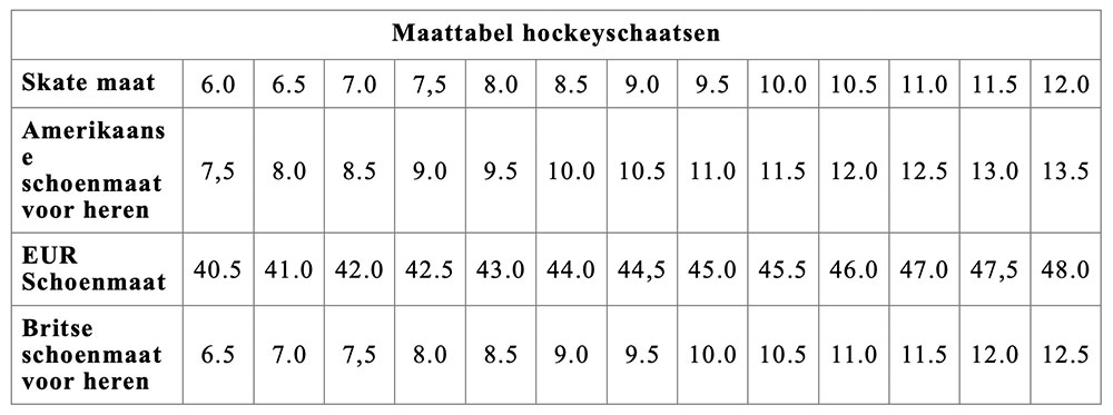 maattabel-hockeyschaatsen-haskey-hasselt